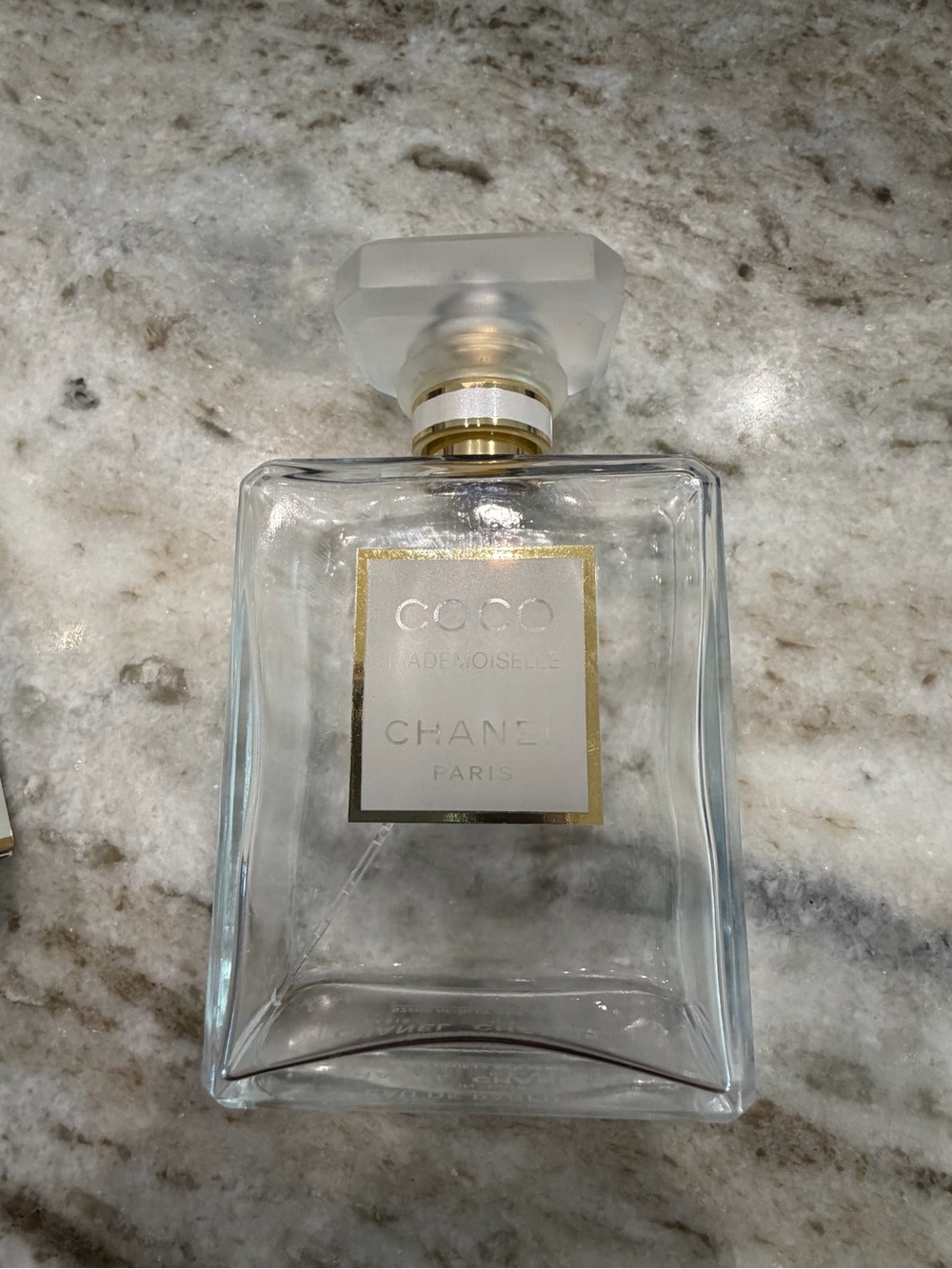 CHANEL Clear Glass Bottle with Gold Accent